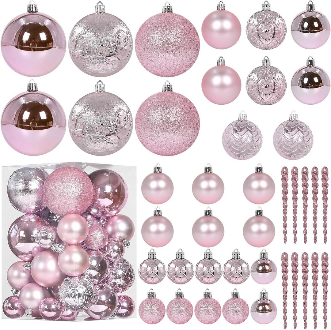 Christmas Ball Ornaments for Christmas Decorations - 41 Pieces Xmas Tree Pink Shatterproof Ball Ornaments with Hanging Loop for Holiday and Party Decoration