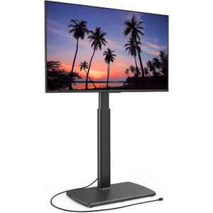 FITUEYES Tall TV Floor Stand with Power Outlet for Bedroom, Living Room, Swivel Floor Standing Corner TV Stand with Wood Base for 32 to 65 70 inch TV, Black