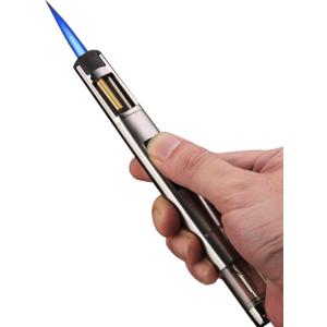 Butane Torch Kitchen BBQ Lighter Long Refillable Windproof Stainless Steel Lighters with Jet Flame (Without Fuel)