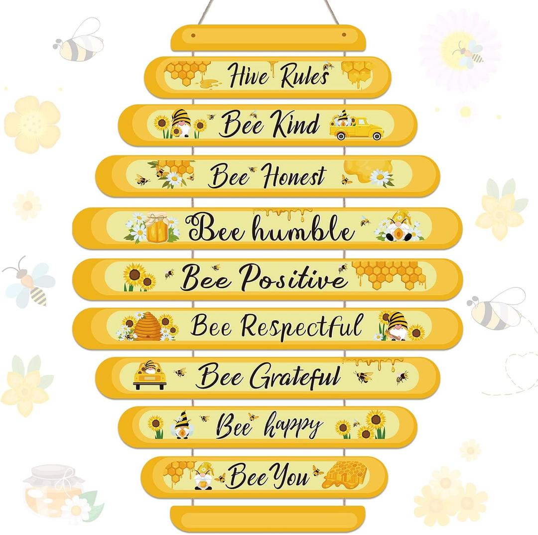 Jetec Bee Decor Plaque Gift Bee Sign Hive Rules Wall Decor Christmas Daisy Ornament for Xmas Home Spring Daisy Sunflower Decorations for Living Room Kitchen(Yellow)