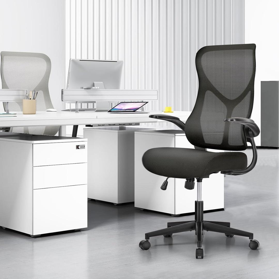 Sweetcrispy Desk Office Chair,Ergonomic High Back Computer Swivel Gaming Chairs with Adjustable Height, Lumbar Support, Flip Up Arms, 120tilt, Black