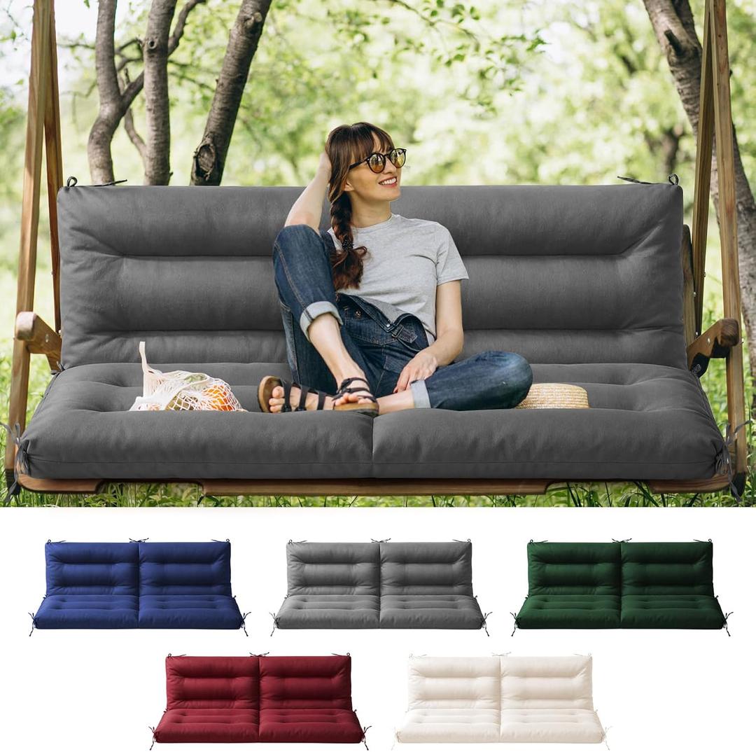 Porch Swing Cushions, Waterproof Patio Swing Cushions Replacement for Outdoor Furniture, 2-3 Seater Outdoor Swing Bench Cushion with Backrest for Patio,Porch, Garden,Backyard, 60x40 (Grey)