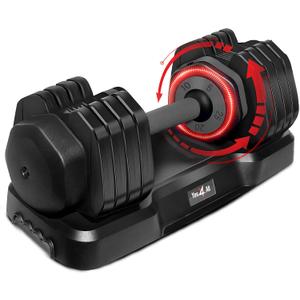 Yes4All 25/55LB Single/Pair Adjustable Dumbbells Weights, 5 in 1 Free Weights Dumbbell with One Second Dial Handle for Different Workout Levels (Grey Grip)