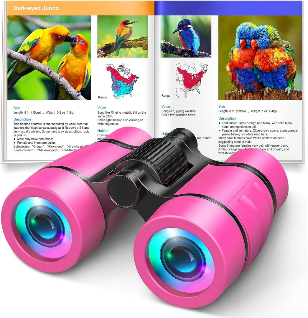 Toys for 3-7 Year Old Girls: LET'S GO! Binoculars for Kids Bird Watching|Camping 4 5 6 7 8 Year Old Girl Boy Christmas Halloween Birthday Gifts Outdoor Toy for Kid Ages 4-6 Toddler Gift Stuffers (Pink)