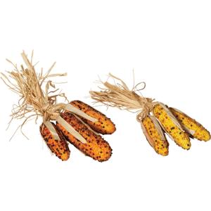 Set of 6 Glass Beaded Decorative Indian Corn - 5.5 Inches High Each - 2 Raffia Tied Sets in Gold and Orange Hues