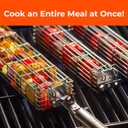 Large Kabob Grilling Basket with Removable Handle. Stainless Steel construction with a Larger Capacity (12 x 2 x 2) and secure easy latch lid. (3-Piece Set  Bag & Sponges Included)