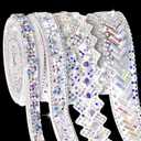 Juexica 4 Yards Self Adhesive Rhinestone Ribbons 4 Styles Rhinestone Diamond Roll Bling Ribbon Glitter Resin Diamond Belt for Home Clothing DIY Craft Wedding Baby Shower Event(Silver-AB,Classic)