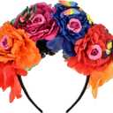 DreamLily Rose Flower Crown Headband HalloweenCinco De Mayo Party Costume Headpiece NC26, Fuchsia Orange Blue