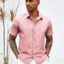 COOFANDY Mens Hawaiian Shirts Short Sleeve Button Down Aloha Shirt Casual Beach Clothes (Pink, M)