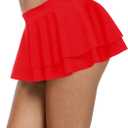 Afibi Women Sexy Pleated Mini Skirt Solid Ruffle Lingerie Skirts (Medium, Red)