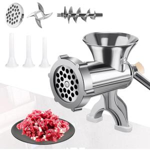 Meat Grinder, Aluminum Alloy Stainless Steel Meat Grinder Manual Small Sausage Stuffer, Meat Mincer for Home