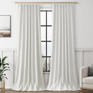 Ivory 100% Blackout Pinch Pleated Linen Curtains 102 Inches Long for Living Room Bedroom Pinch Pleat with Hooks Back Tab Linen Drapes Thermal Insulated Room Darkening 102 Inch Length 40x102