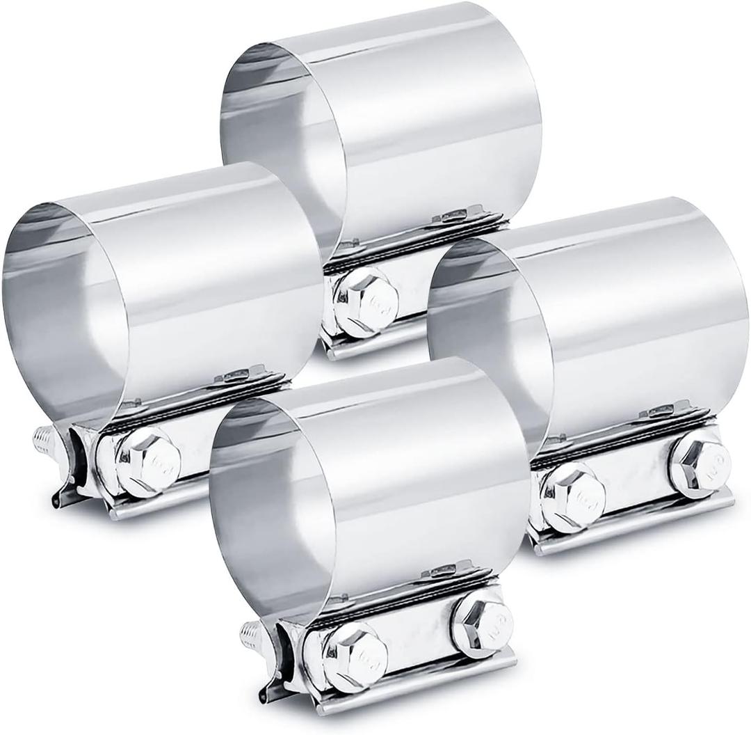 ELSHINE 1.5 Inch Exhaust Clamp1.5 Butt Joint Band Clamp Exhaust Pipe Clamps Muffler Sleeve Coupler Stainless Steel 304 for Pipes,Mufflers,Catalytic Converters 4PCS