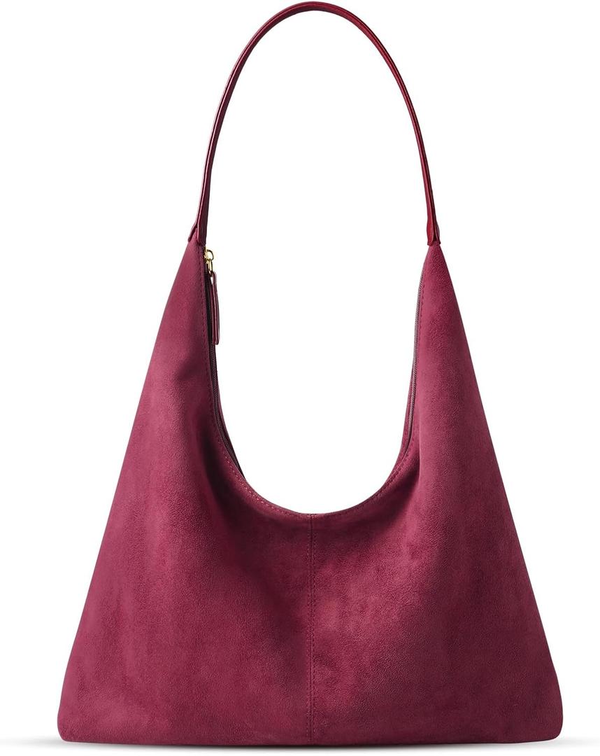 Suede Shoulder Bag for Women Suede Purse Boho Bags Slouchy Tote Bag Satchels Trendy Crescent Crossbody Bag Handbag (Burgundy)