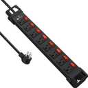 Heavy Duty Power Strip with Individual Switches,8 Outlets 14 Gauge Industrial Shop Garage Metal Multiple Outlets,1200J Surge Protector Mountable Power Strip,6FT Extension Cord Management(Black)