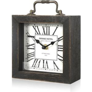Retro Desk Clock, Vintage Table Mantel Clock, Wooden Table Clock for Living Room, Bedroom, Shelf Decoration, Farmhouse Decor (Black Color)