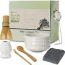 Matcha Whisk Set, 7 Pcs Matcha Kit, Premium Ceramic Matcha Set, Whisk and Bowl, Sifter, Cup Holder, Bamboo Scoop, Tea Plucking, Tea Towel, Matcha Lovers (White)