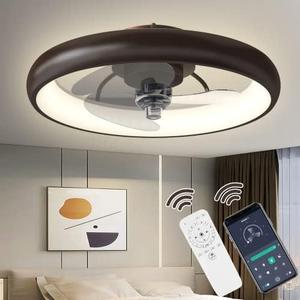 20" Ceiling fans with Lights with Remote Control, Smart Low Profile Ceiling Fan Flush Mount, Modern Dimmable LED Memory Light Timing Reversible Motor, Black Brown Ceiling Fan for Small Bedroom