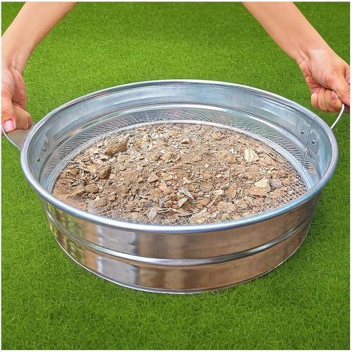 19'' Extra Large Soil Sifter with Handles, Compost Sifter for Gardening, Dirt Sifter,Rock Sifter,Garden Sieve for Compost Dirt Rocks Pellet Gravel Sand Leaves,Garden Tool 19" x19"x4.3" with 1/4" Mesh