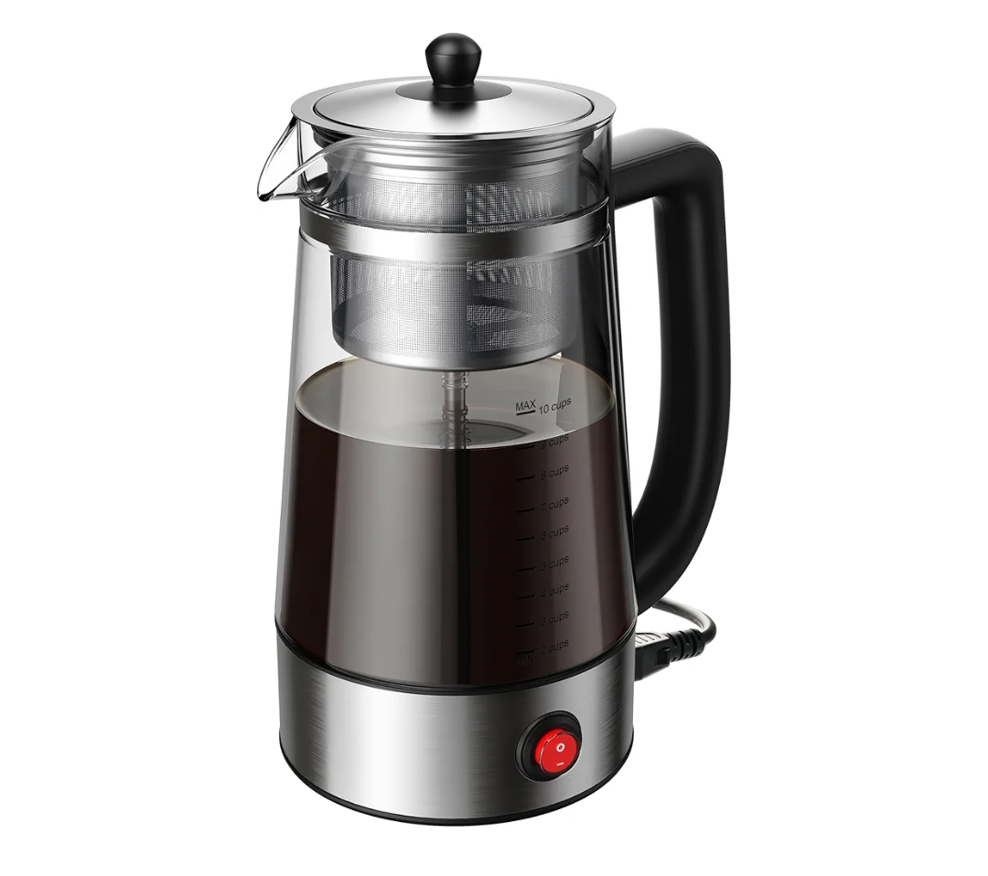 Percolator Coffee Pot Electric Coffee Maker, Brews 2–10 Cups, Auto Keep Warm, Stainless Steel Basket, Borosilicate Glass, Easy-Pour Spout, Cool-Touch Handle