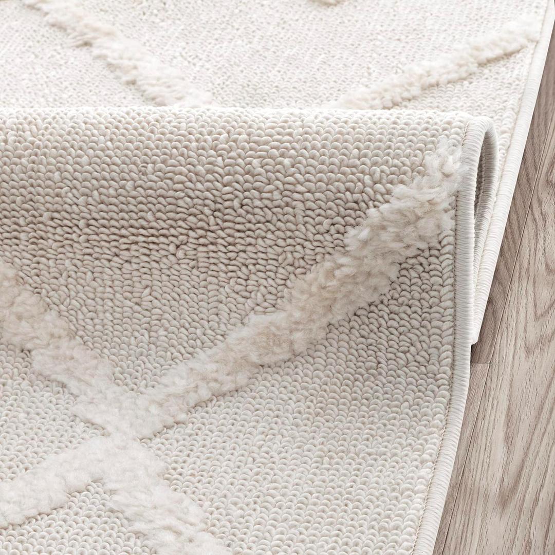 Antep Rugs Palafito 2x7 Geometric Shag Diamond High-Low Pile Textured Indoor Runner Rug (Beige, 2' x 7')