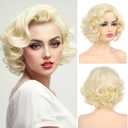 Short Curly Wavy Blonde Wigs for Women Synthetic Natural Hair Wig Halloween Costume Cosplay Wig (Gold)