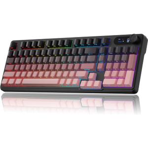 BlueFinger Wireless Gaming Keyboard, RGB Backlit, Tri-Mode Bluetooth/2.4G/USB-C, 98 Keys Quiet Keyboard with Number Pad, Volume Knob & Screen, Side Printed PBT Keycaps for PC/Mac/Laptop