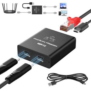 Ethernet Splitter 1 to 2 Out (Double USB-C Port), Upgrade Design RJ45 Splitter with USB A to C Power Cord, Gigabit LAN Internet Adapter, 1Gbps, RJ45 to Double Type-C Adapter, for Macbook to Ethernet