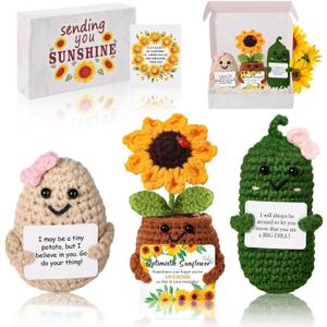 3 x Gifts for Women - Cute Cheer Up Gift for Wife, Sunflower Gifts for Women, Positive Crochet Gift for Grandma, Sister, Daughter, Granddaughter, Friend