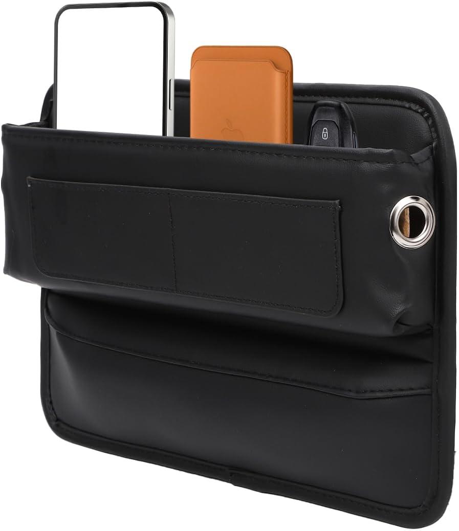 Car Seat Gap Filler with Pockets Leather Car Seat Organizer Automotive Accessories Front Seats Adjustable Gap Filler for Phones Glasses Keys Cards Black