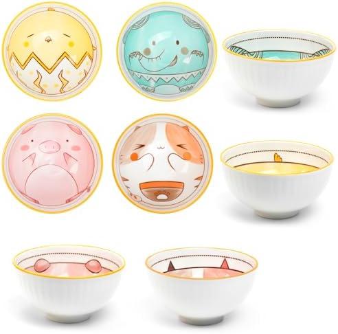 Animal Cartoon Ceramic Bowl, Breakfast Bowl Set of 3 – Small Soup Bowl 300 ml – Ceramic Bowl Cereal Bowl – Multi Colour Ceramic Bowls for Rice, Dessert, Ice Cream