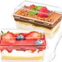 Qeirudu 5 Oz Mini Dessert Cups with Lids, 50 Pack Clear Rectangle Parfait Cups, Small Plastic Serving Bowls for Tiramisus, Cakes, Mousses, Puddings