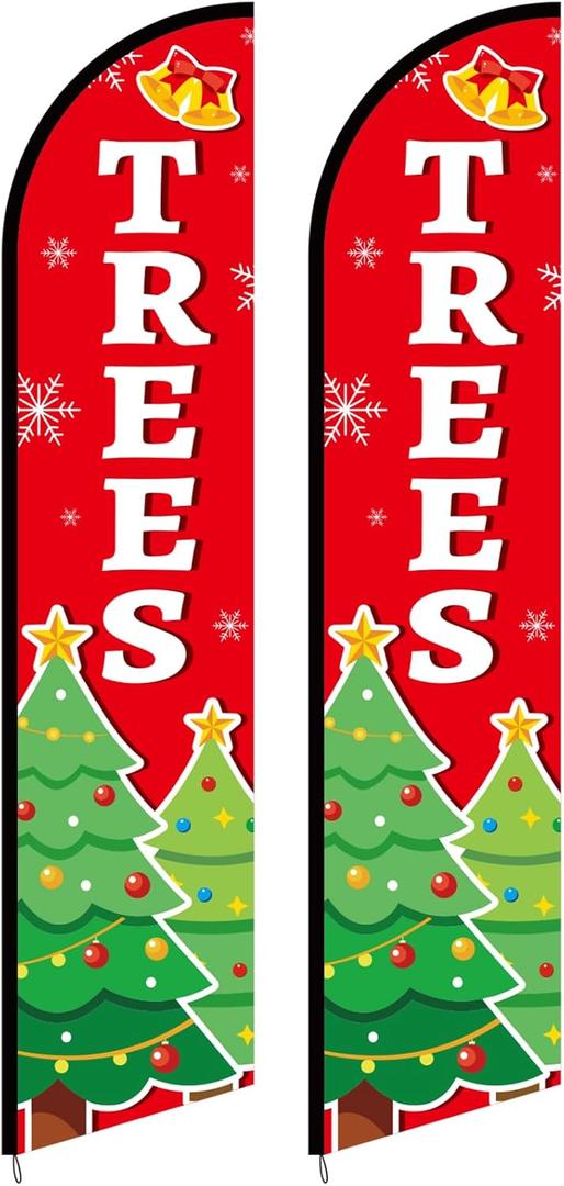 2 Pcs Christmas Tree Feather Flag 2.5 x 12 ft Christmas Feather Banner Weather-resistant Knitted Polyester Stand Signs for Businesses Advertising Xmas Outdoor Home Decor - Flag Only