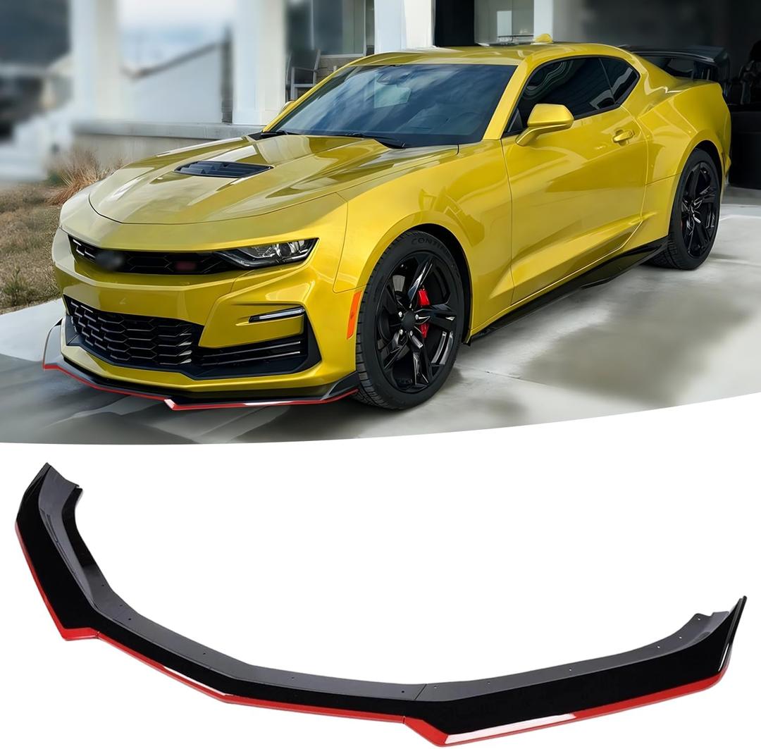 YHoptional Front Bumper Lip Splitter Spoiler for Chevy Camaro 2016-2024, Front Splitter Body Kit Camaro LT LS RS SS Accessories (Gloss Black w/Red)