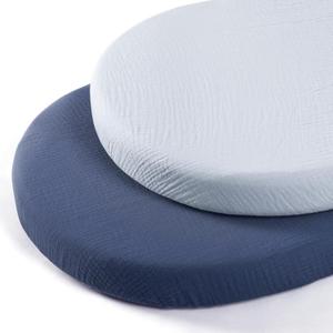 lulumoon Baby Muslin Bassinet Sheets: Cotton Bassinet Sheets Neutral for Boys and Girls - Fitted for Oval Rectangle or Hourglass (Navy & Mist Blue)