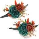 Serwalin 2 Pcs Wrist Corsage, 6-7 Inch Teal Orange Corsage for Wedding, Bridesmaid Mother Grandmother, Artificial Flowers for Prom Ceremony Anniversary
