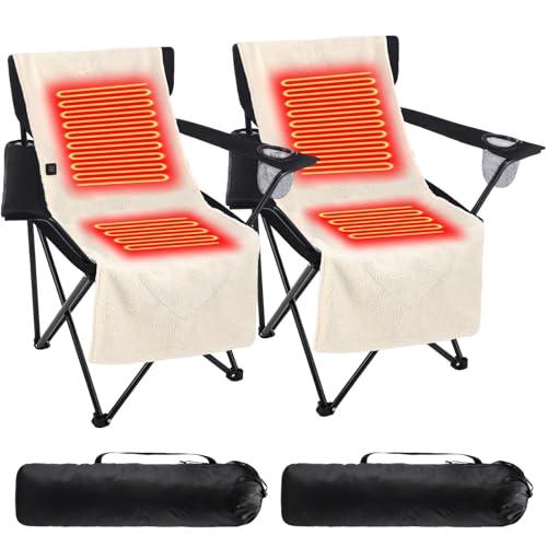 Burbell 2 Set Camping Chairs with Heated Cushions – Foldable Portable Outdoor Chairs for Winter, Tailgating, Fishing, Sports, Beach, Power Bank Not Included(Classic Style)