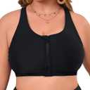 Women's Sports Bra Bikini Top for Large Bust Racerback Swim Bras Zipper in Front Bathing Suit Top Swimsuit Tops Only (Medium, Black)