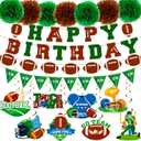 3 x Feifeiya 54 Pcs Football Birthday Party Decorations Includes Happy Birthday Banner America Football Party Hanging Swirl Spirals Tissue Pom Poms Streamers Decor Rugby Sport Game Decorations