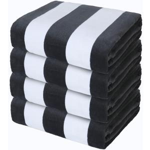 Exclusivo Mezcla 4 Pack 100% Cotton Oversized Beach Towels (35x70 Inches), Soft Cabana Stripe Thick Beach Towel, Super Absorbent Swim Travel Bath Pool Towel (Charcoal Grey)