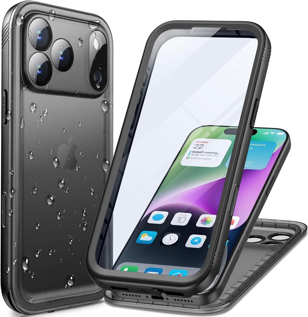 Cozycase TOP Military Protective IP68 Waterproof Case for iPhone 17 Pro Heavy Duty 360 Shockproof Full Body with Screen Camera Protector Double Dustproof Hard Tough 17Pro Front Back Cover (Frosted Black)