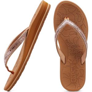 ONCAI Women's Flip Flops with Rhinestone, Arch Support Yoga Mat Comfort Walking Summer Beach Thong Sandals with Plantar Fasciitis Rubber Soles US Size 5-11