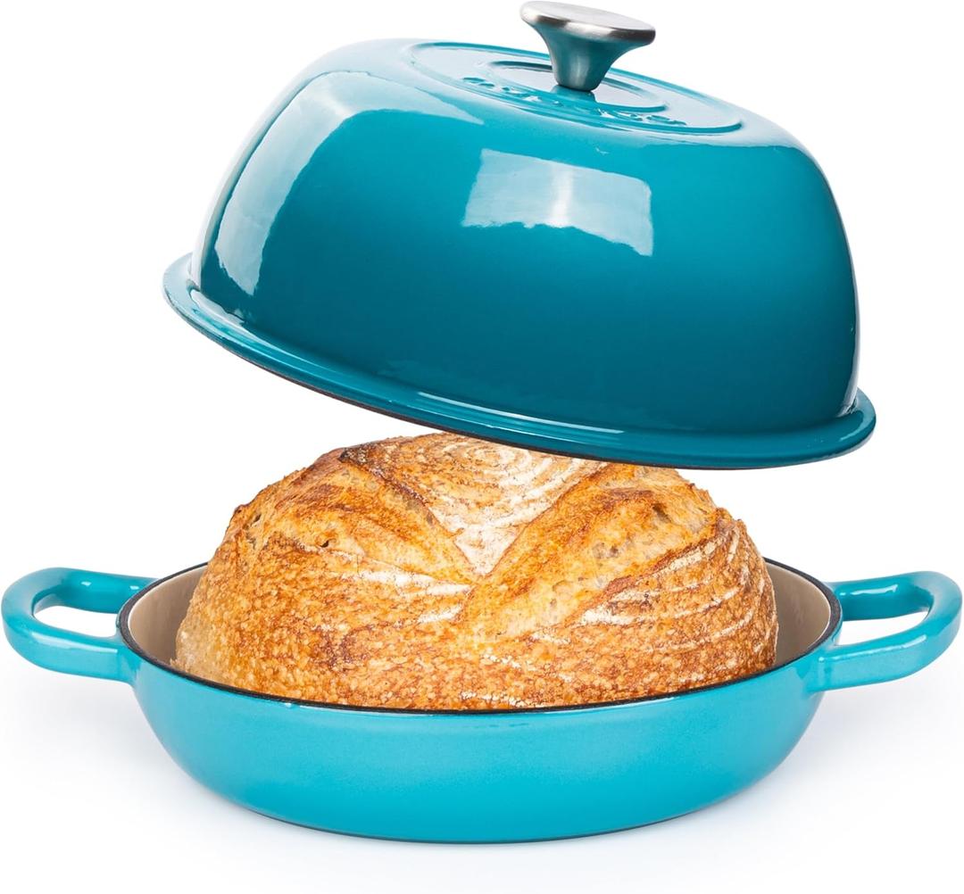 Enamelled Cast Iron Dutch Oven Pot  Dutch Oven For Sourdough Bread Baking  Cast Iron Bread Pot  Blue, 6 Quarts, 22cm  by Nuovva