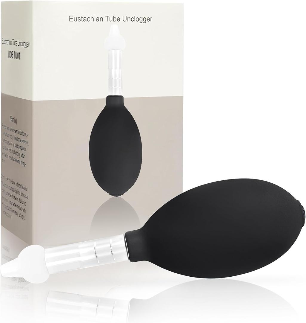 Eustachian Tube Unclogger, Ear Popper Ache Clogged Congestion Tinnitus Migraine Relief Device, Inner Ear Pressure Balance (Black, One Size)