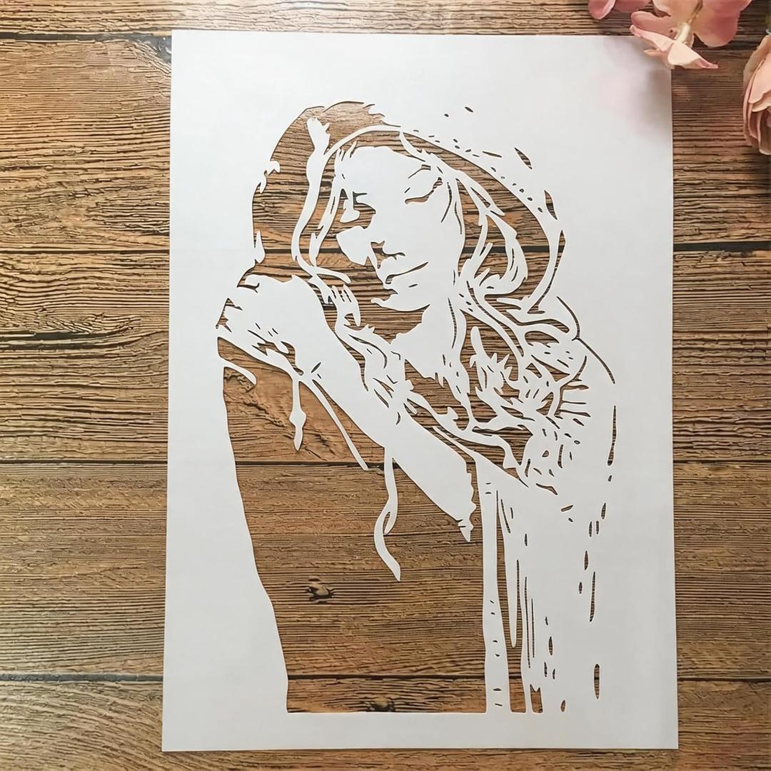 3 x TIAMECH A4 Reusable Raincoat Girl Stencil for Painting, 8.3 x 11.7 inches