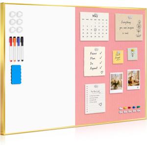 Whiteboard Bulletin Board Combo, 24"x18" Dry Erase Linen Cork Board