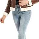 Women's Faux Shearing Moto Jacket Thick Fur Lined Coat Sherpa Leather Jacket (L)