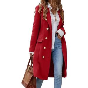 IDEALSANXUN Womens Long Wool Coat for Women Fall Winter Trench Coat Trendy Jackets (Red, L)