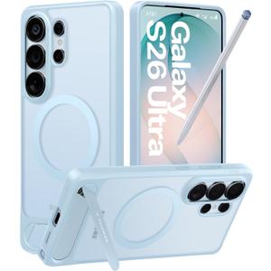 TORRAS Strong Magnetic & Seamless Stand for Samsung Galaxy S26 Ultra Case, Fit for MagSafe, Mil-Grade Drop Protection, Kickstand for Samsung Galaxy S26 Ultra Case, Translucent Back/Sky Blue Edge