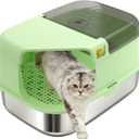 3-in-1 Convertible Cat Litter Box, ABS + Stainless Steel Pan, Enclosed Low Entry High Sided Box with Litter Trapping Grid, 23.1x16.93x14.1 Inch, for Senior Kittens & Large Cats（Green）